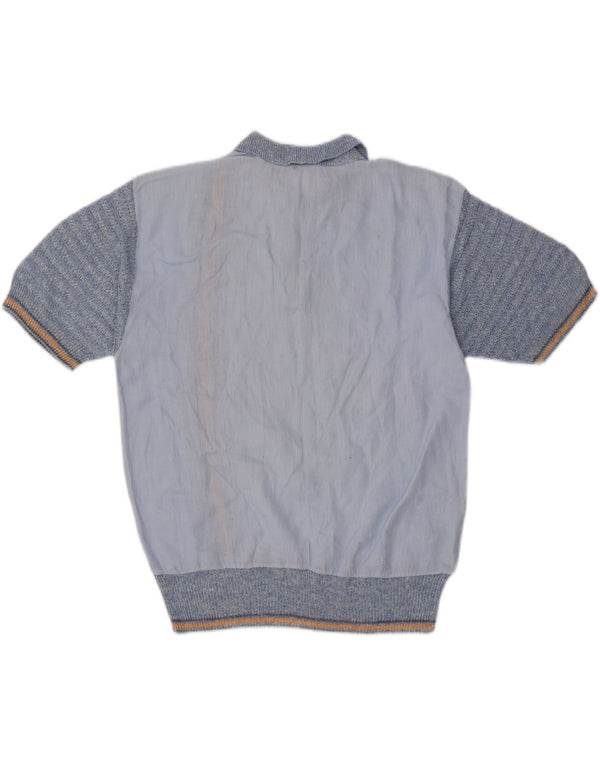 Rodrigo Mens Polo Shirt IT 50 Medium Blue Striped Linen