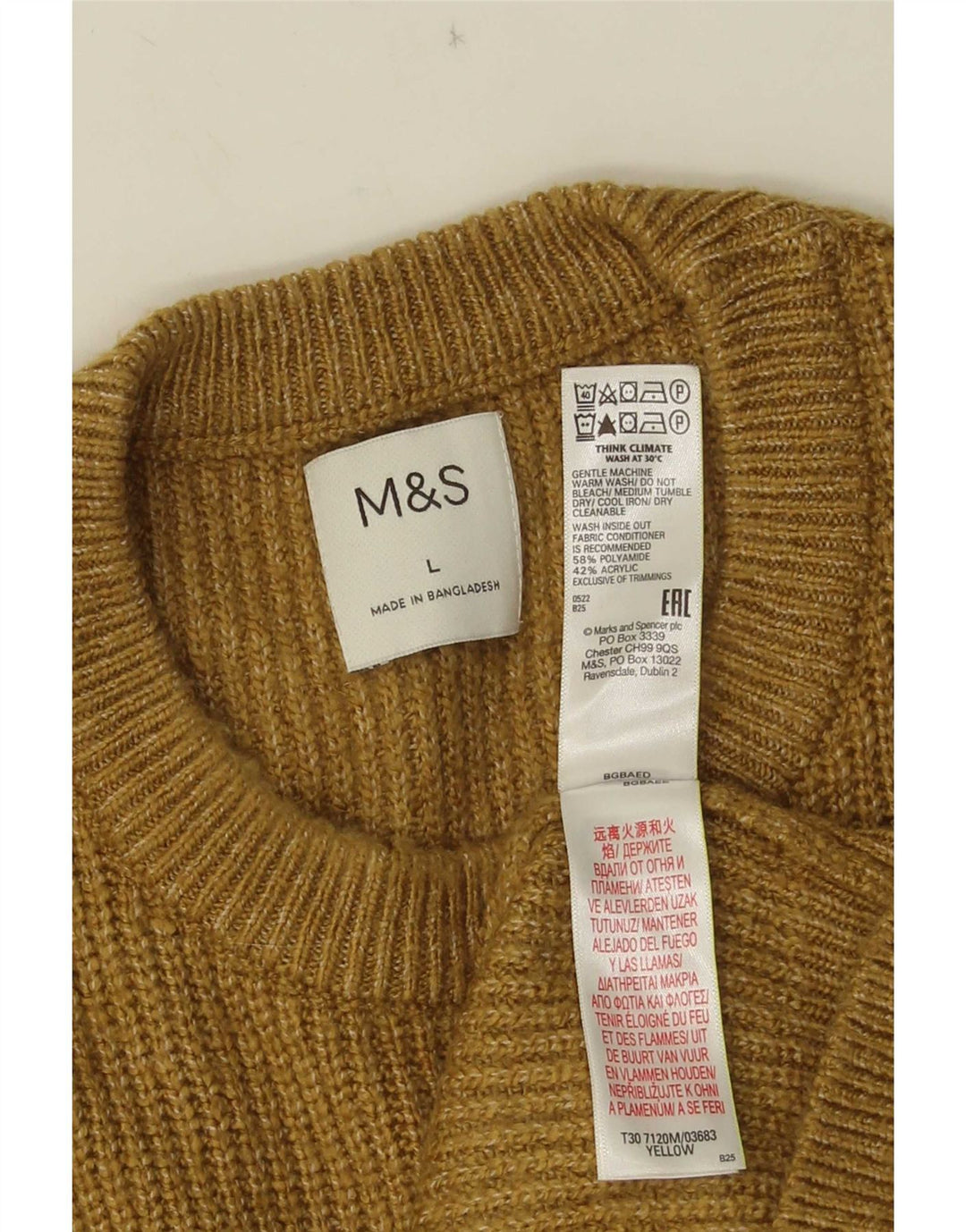 Marks & Spencer Męski sweter z okrągłym dekoltem, duży, żółty poliamid
