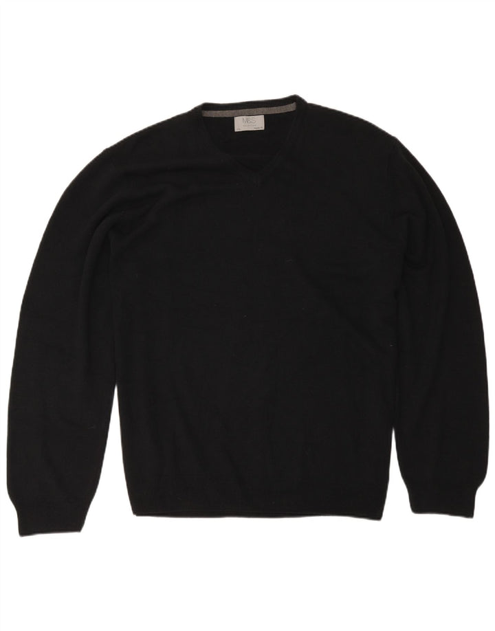 Męski sweter Marks & Spencer o regularnym kroju z dekoltem w kształcie litery V, 2XL, czarny akryl