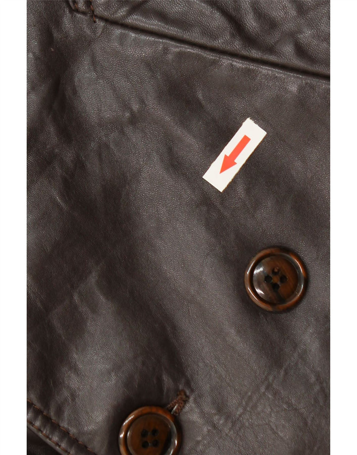 Vintage damski płaszcz skórzany z podwójnymi piersiami IT 52 2XL brązowy