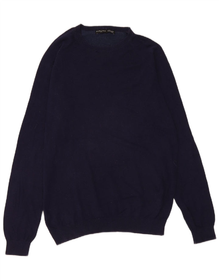 Męski sweter z dekoltem w łódkę Zara, duży, granatowy