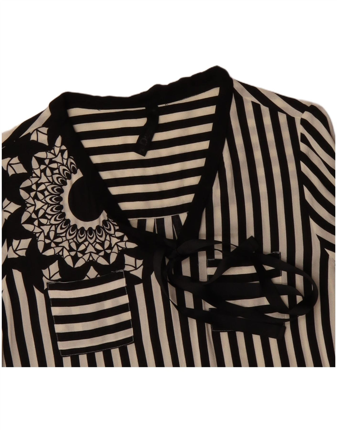 Damska bluzka koszulowa DESIGUAL z graficznym wiązaniem z przodu UK 12, średnie czarne paski