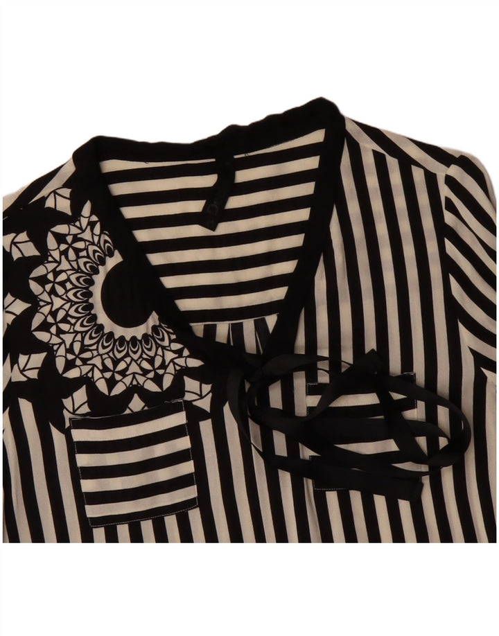 Damska bluzka koszulowa DESIGUAL z graficznym wiązaniem z przodu UK 12, średnie czarne paski