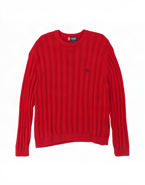 Chaps Mens Boat Neck Jumper Sweater Large Red Striped Cotton
