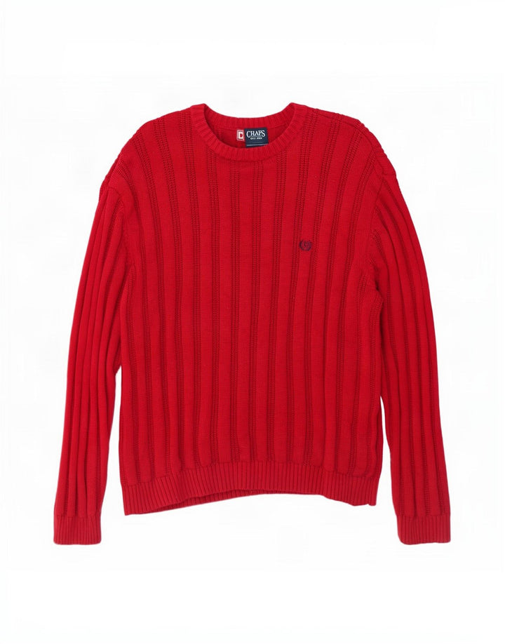 Męski sweter Chaps z dekoltem w łódkę, duży, bawełniany w czerwone paski