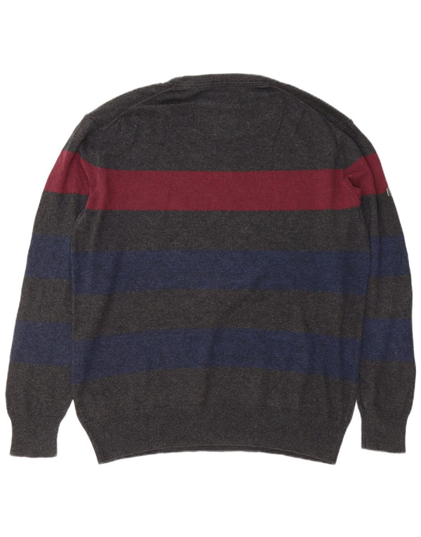 Męski sweter Superdry z okrągłym dekoltem XL, szara, bawełniana w bloki kolorów