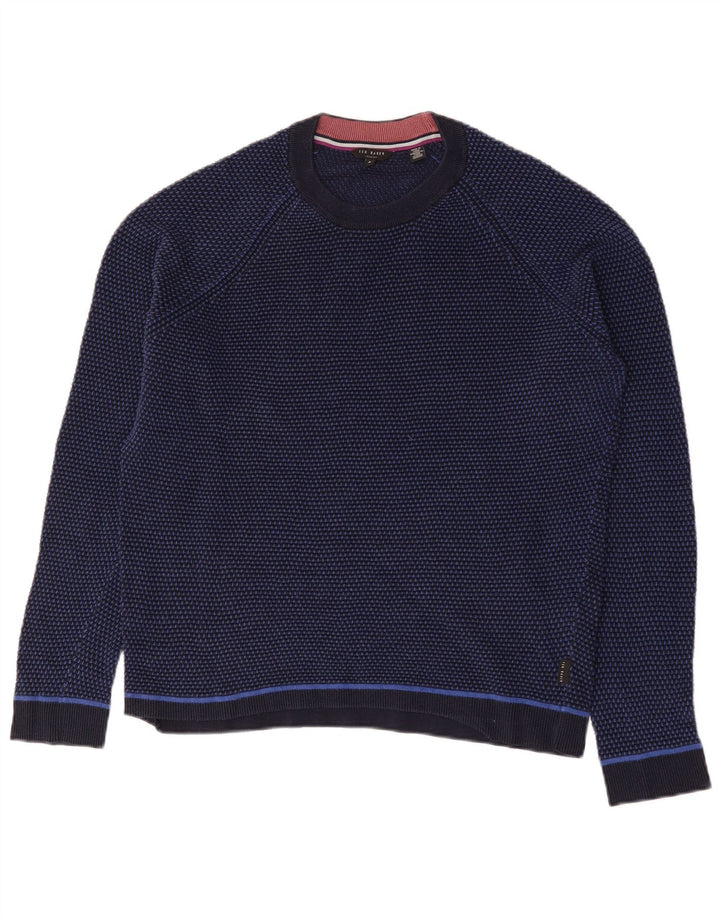 Męski sweter Ted Baker z okrągłym dekoltem, rozmiar 6 2XL, granatowy, z blokami kolorów