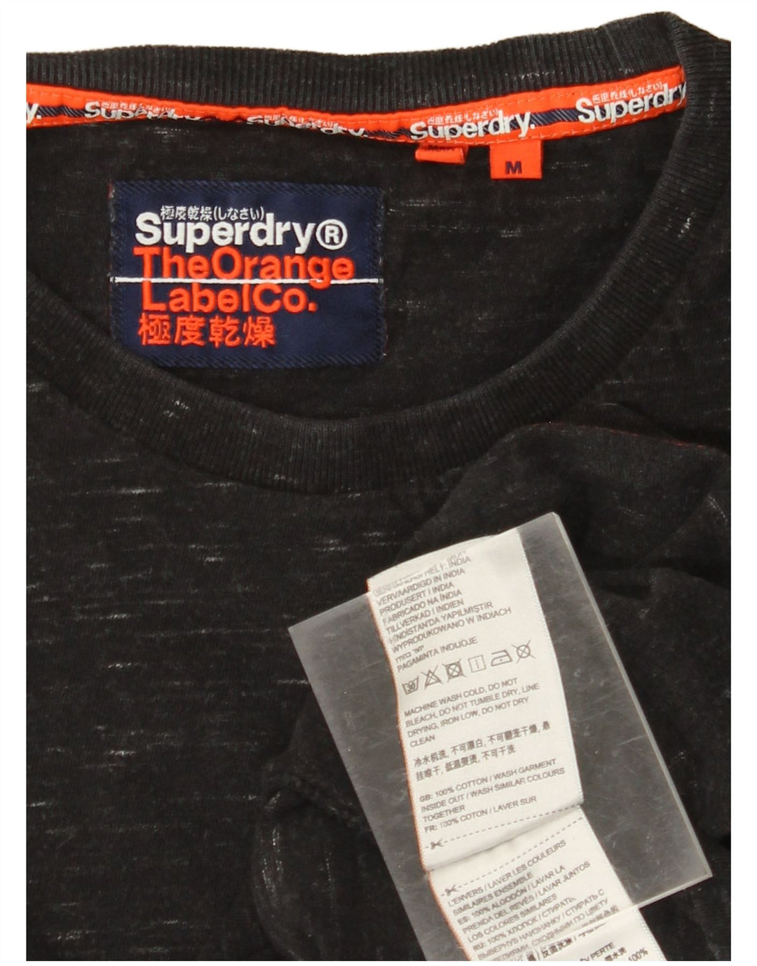 SUPERDRY Męski T-shirt Top, średni czarny, bawełniany w cętki