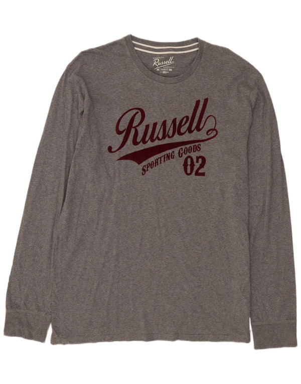 Męski top z grafiką o dopasowanym kroju RUSSELL ATHLETIC, z długim rękawem, 3XL, szara bawełna