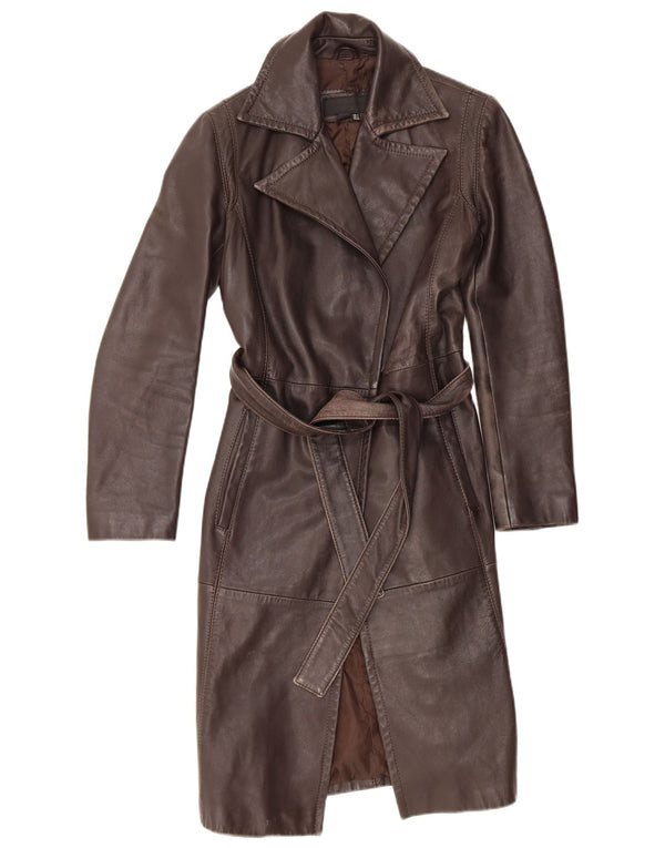 Zara Womens Leather Coat UK 10 Small Brown Leather