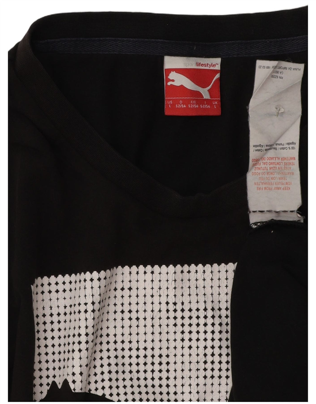 Męska koszulka z grafiką Puma, duża, czarna, bawełniana