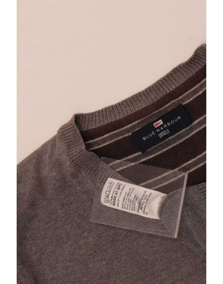 Męski sweter Marks & Spencer Blue Harbor z dekoltem w kształcie litery V, średnioszary, bawełniany