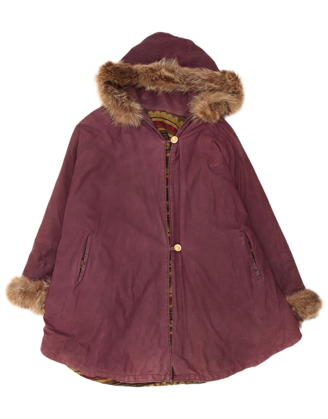 Vintage damski skórzany płaszcz poncho z kapturem, jeden rozmiar bordowy