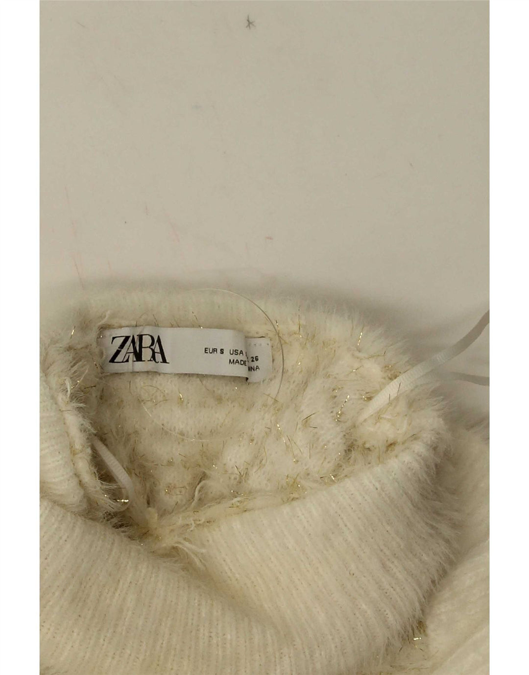 Damski sweter Zara z falbaną z przodu i wywijanym dekoltem UK 10 w małe białe paski