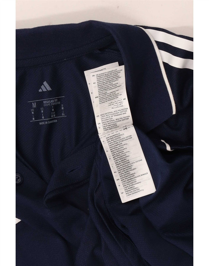 Męska koszulka polo Adidas o regularnym kroju, średni granatowy poliester z blokami kolorów