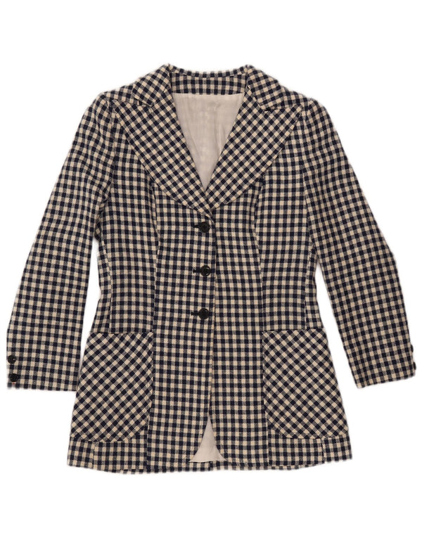 Damska marynarka VINTAGE zapinana na 3 guziki UK 10, mała granatowa kratka