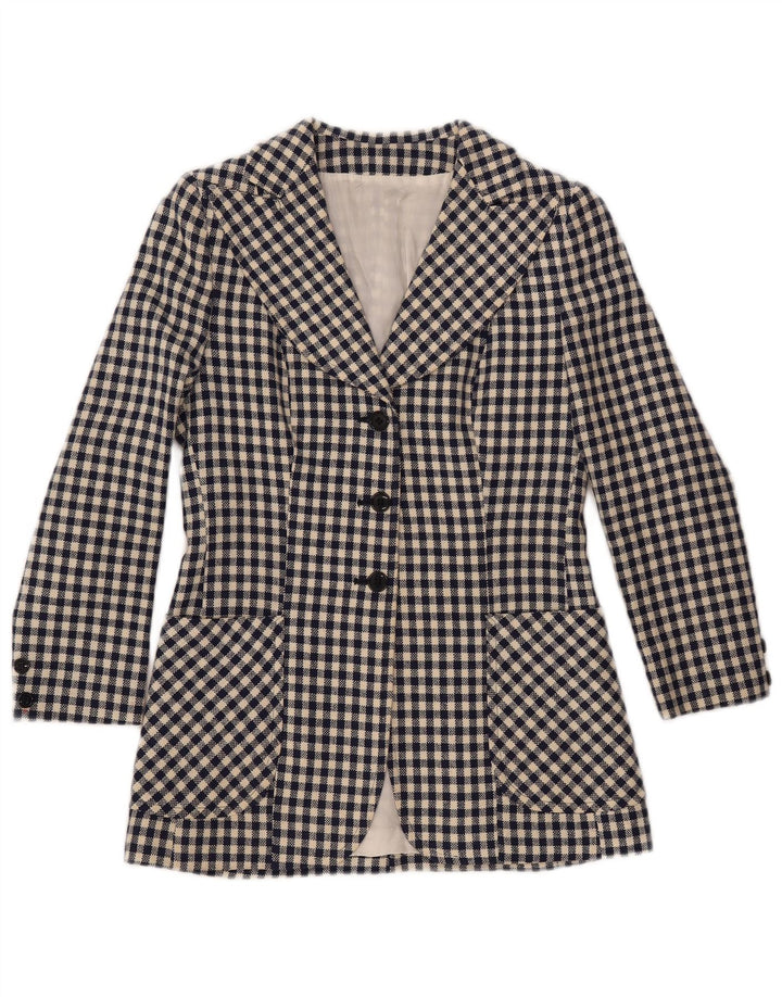 Damska marynarka VINTAGE zapinana na 3 guziki UK 10, mała granatowa kratka