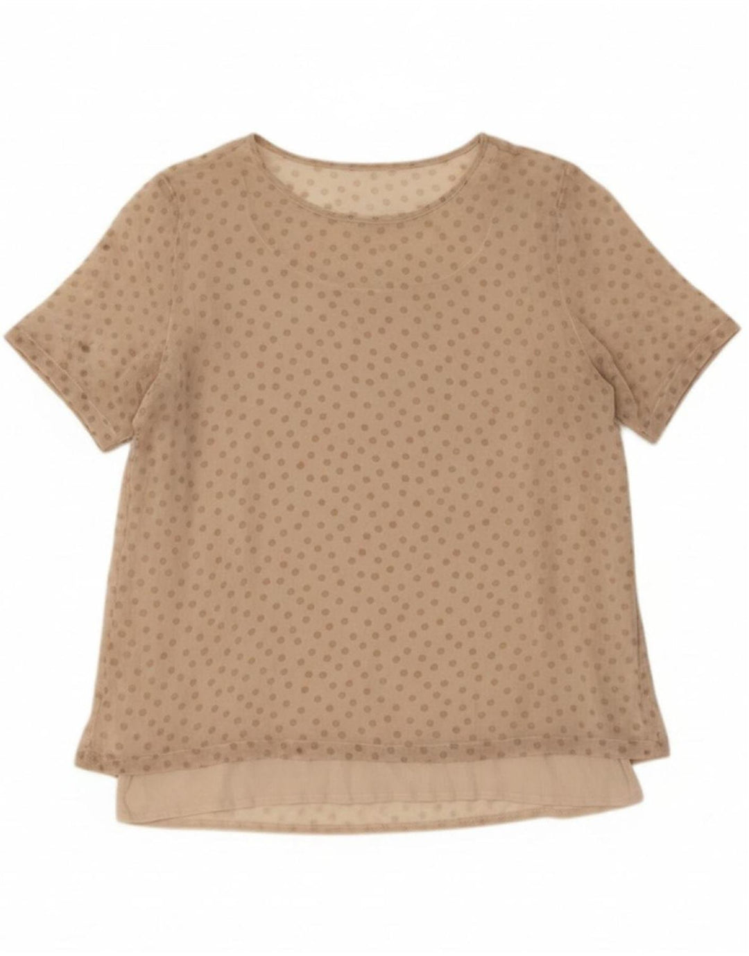 LES COPAINS Womens Blouse Top IT 42 Medium Beige Polka Dot Silk