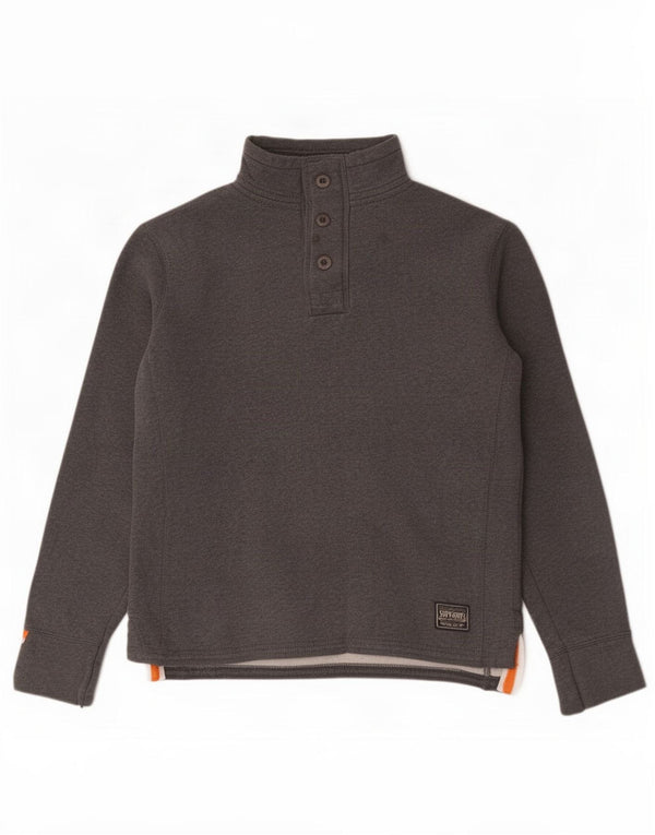 Męski sweter Superdry o luźnym kroju i zapinanym pod szyją, mały, szary, bawełniany