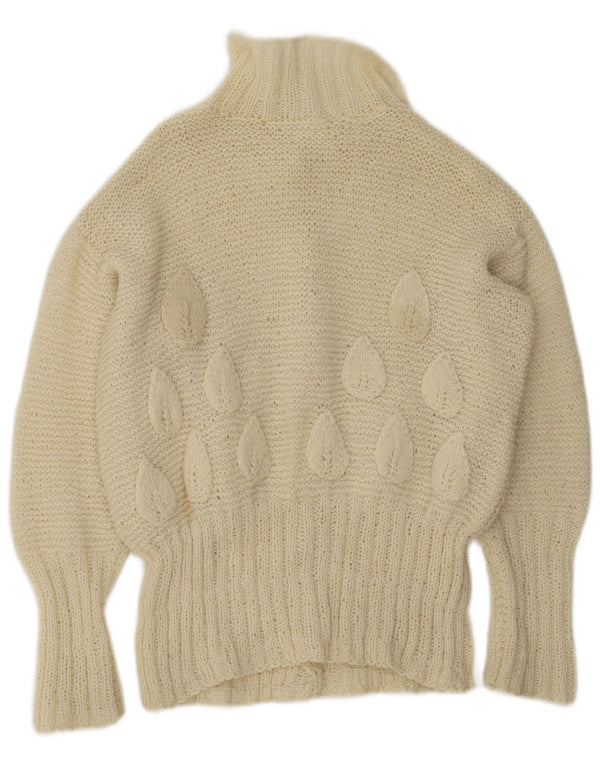 Sweter damski w stylu vintage, UK 16, duży, w kolorze złamanej bieli, w kwiaty