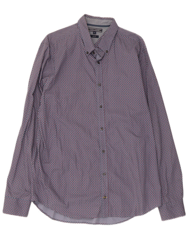 Męska koszula slim fit Tommy Hilfiger XL, niebieska, geometryczna bawełna