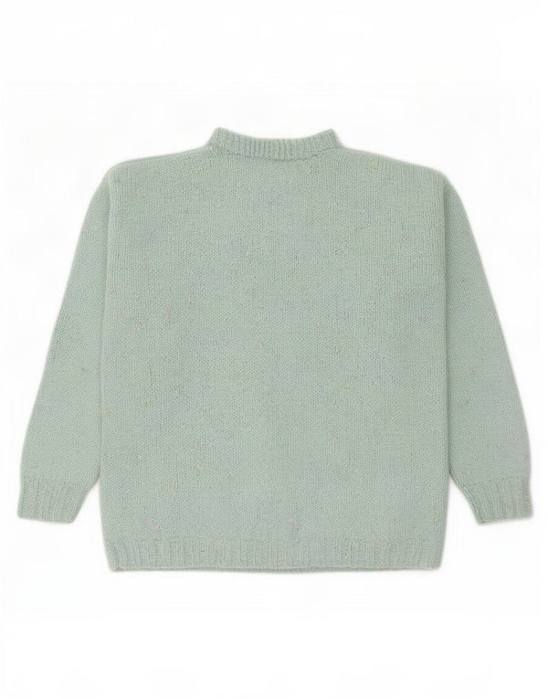 Sweter damski w stylu vintage z okrągłym dekoltem UK 16, duże turkusowe kwiatowe serce