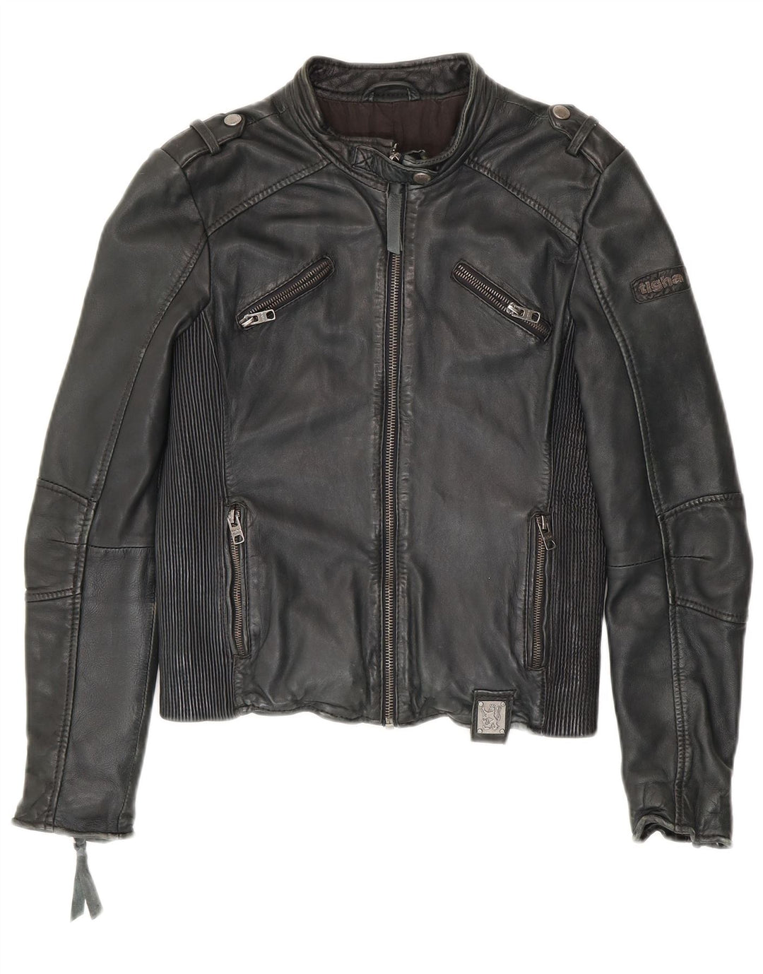 Damska skórzana kurtka motocyklowa Tigha UK 10, mała czarna skóra owcza