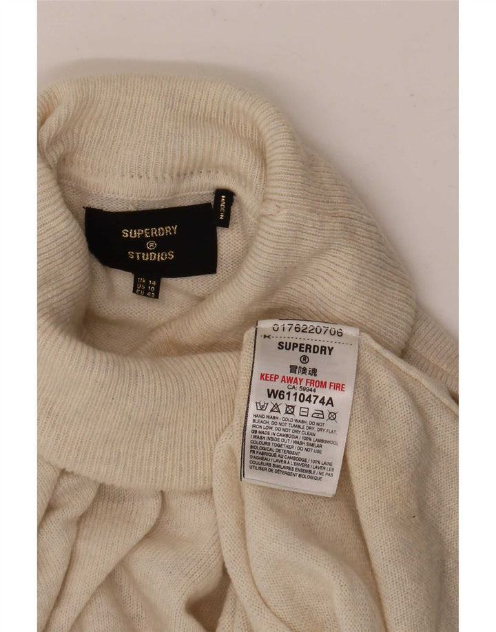 Damski sweter oversize Superdry z golfem UK 14, duża beżowa wełna