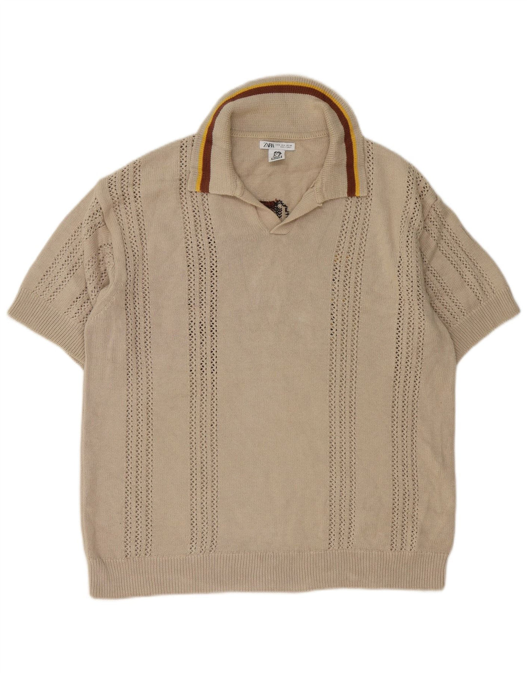 Męski sweter Zara Inigo Studio Graphic z kołnierzem polo, średni beż