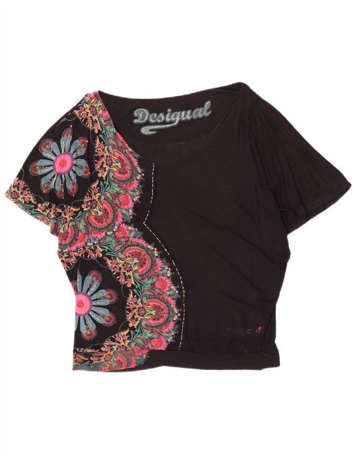 Damska bluzka Desigual Batwing Top UK 16, duża, czarna w kwiaty