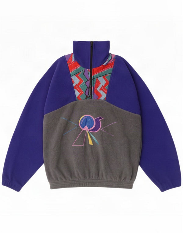 Vintage damski sweter polarowy z zamkiem błyskawicznym UK 18 XL, fioletowy, blok kolorów