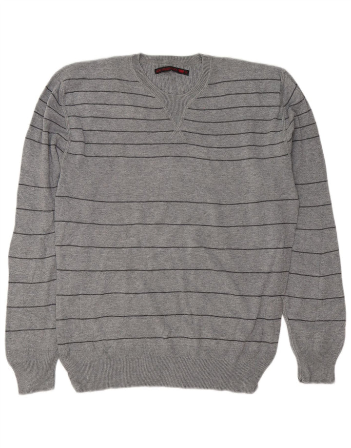 Męski sweter Levi's z okrągłym dekoltem, średniej szarości, bawełniany w paski
