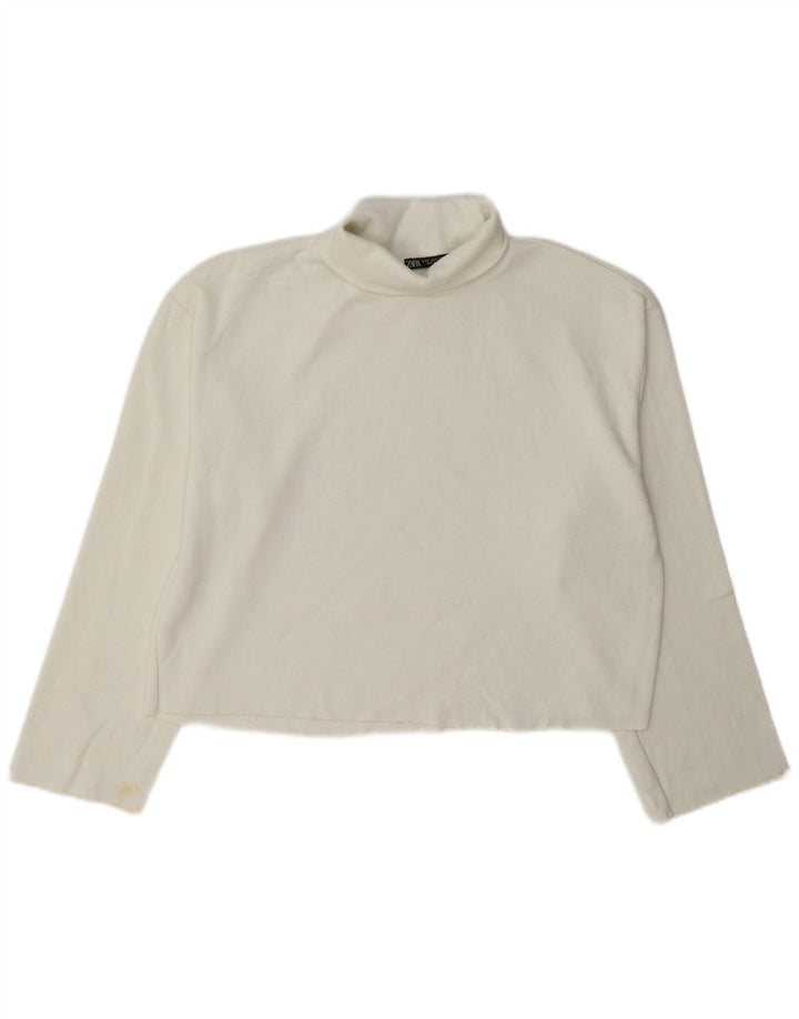 Damski sweter Zara Crop Oversize z golfem UK 10 Small White