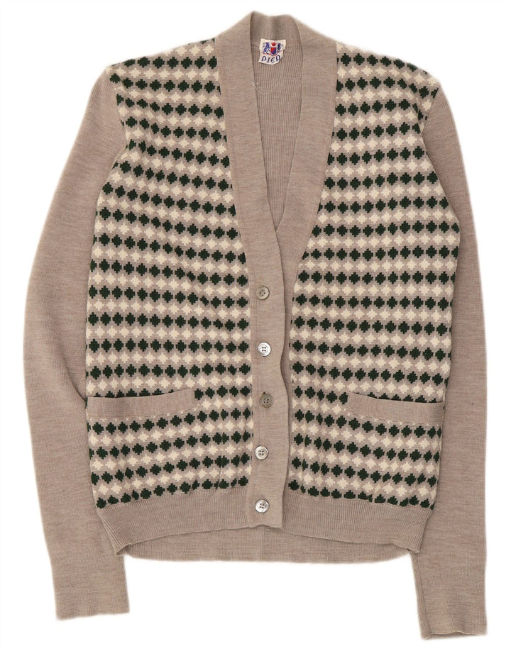 Sweter damski w stylu vintage, UK 8, mały, beżowy, geometryczny