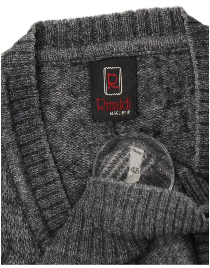 Sweter męski w stylu vintage z dekoltem w szpic IT 48 Średni szary Argyle/diamentowa wełna