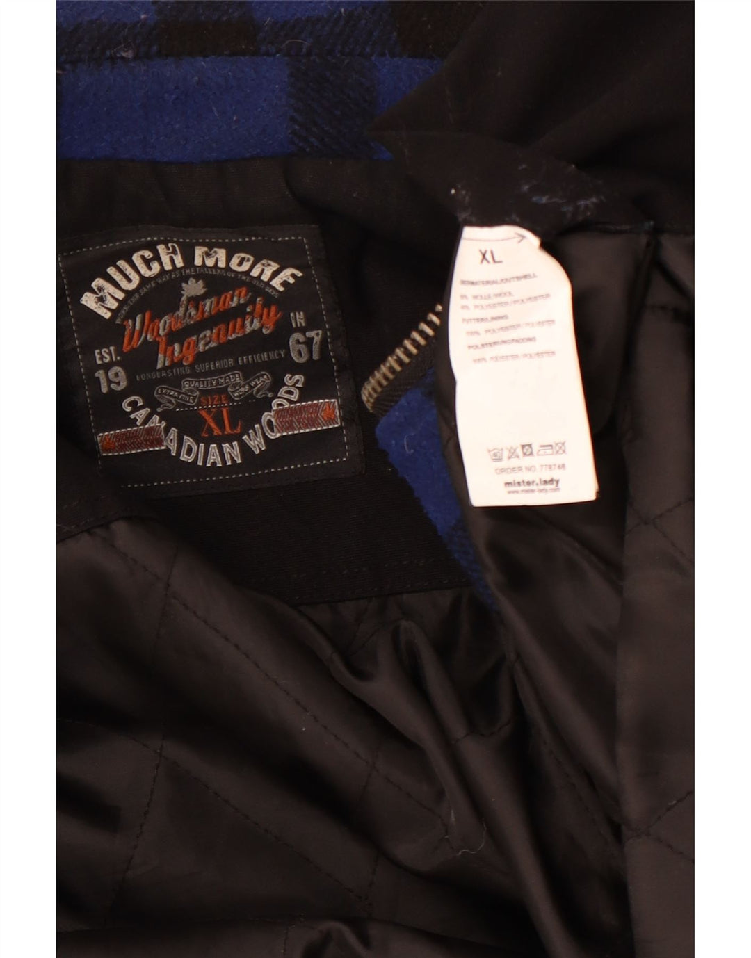 MUCHMORE Męska kurtka bomber UK 42 XL, niebieska wełniana kratka