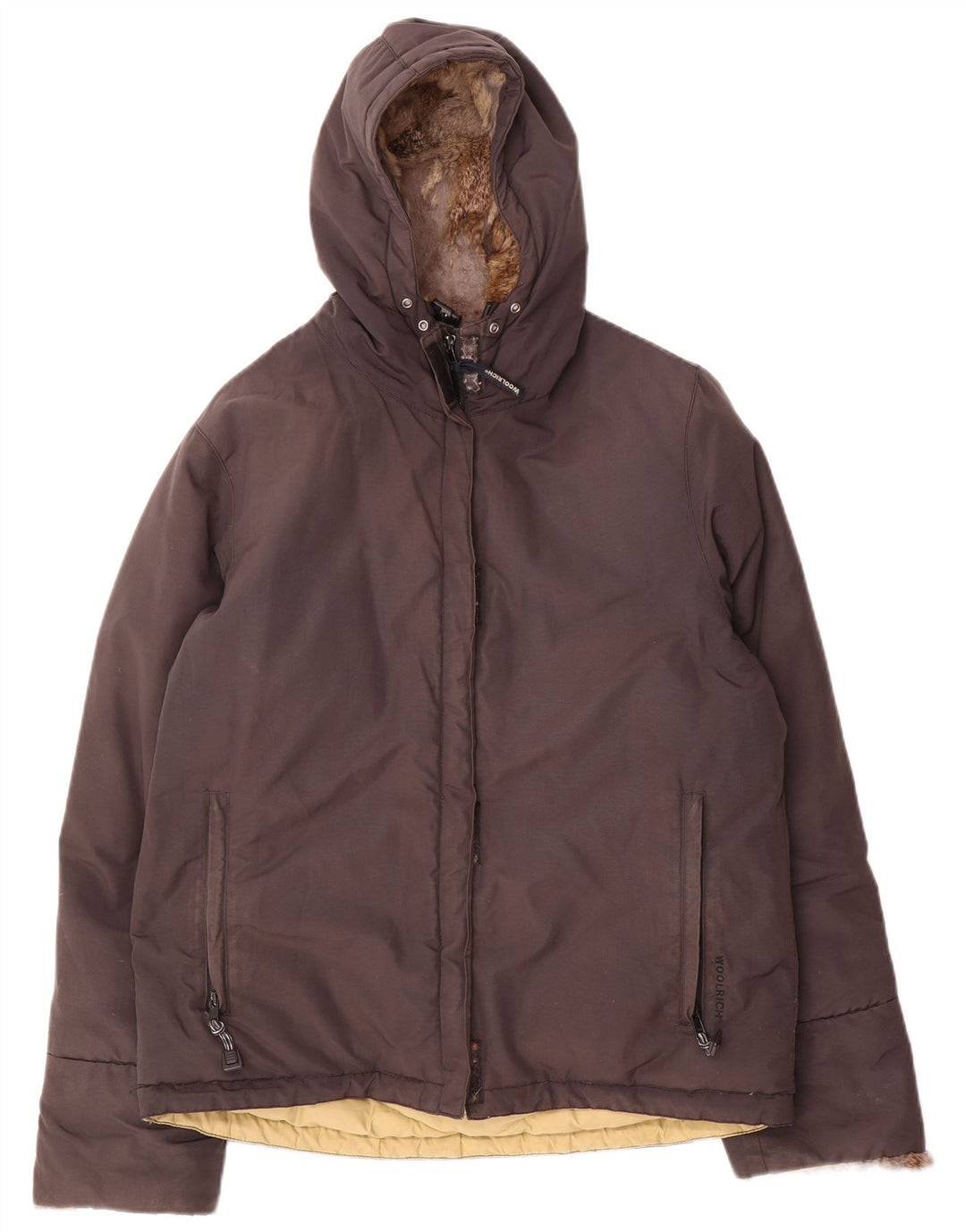 Damska ocieplana kurtka z kapturem Woolrich UK 16, duża brązowa