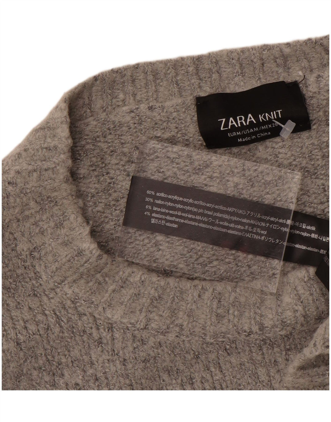 Damski sweter oversize Zara z dekoltem w łódkę UK 14 Średni szary akryl