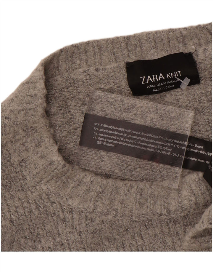Damski sweter oversize Zara z dekoltem w łódkę UK 14 Średni szary akryl