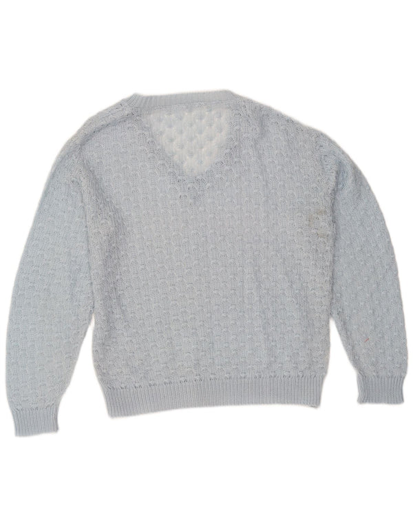Sweter damski w stylu vintage z dekoltem w kształcie litery V, UK 14, średni niebieski