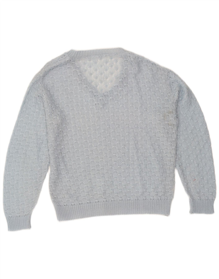 Sweter damski w stylu vintage z dekoltem w kształcie litery V, UK 14, średni niebieski