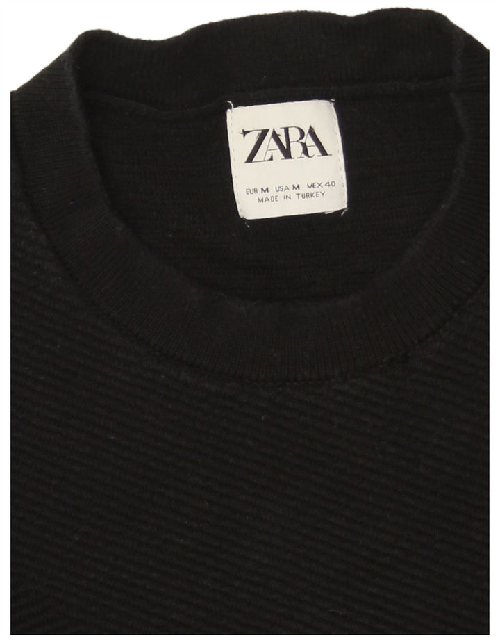 Męski sweter z okrągłym dekoltem Zara, średniej wielkości, czarny, bawełniany