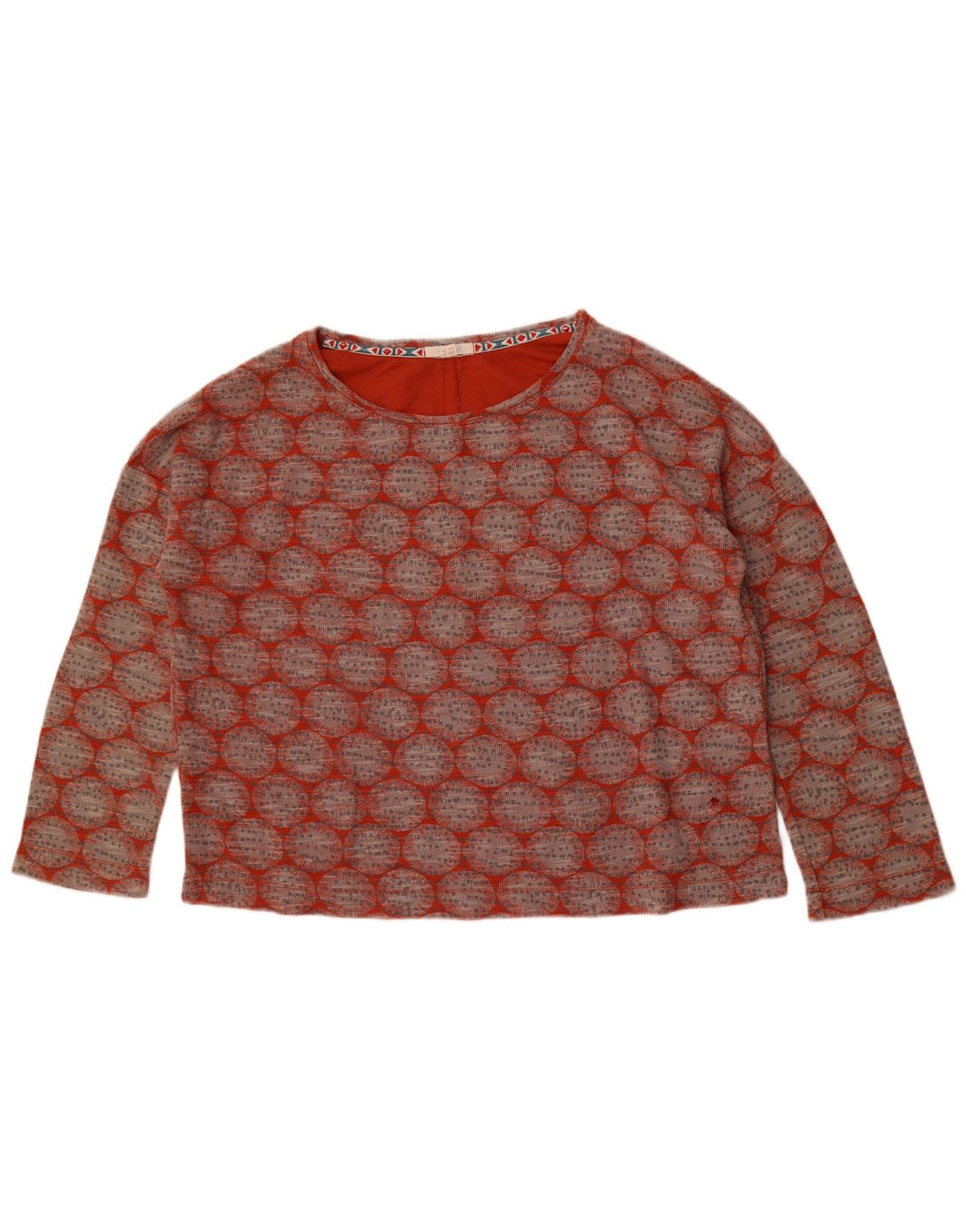 Damski krótki top White Stuff z długim rękawem, UK 12, średni czerwony geometryczny