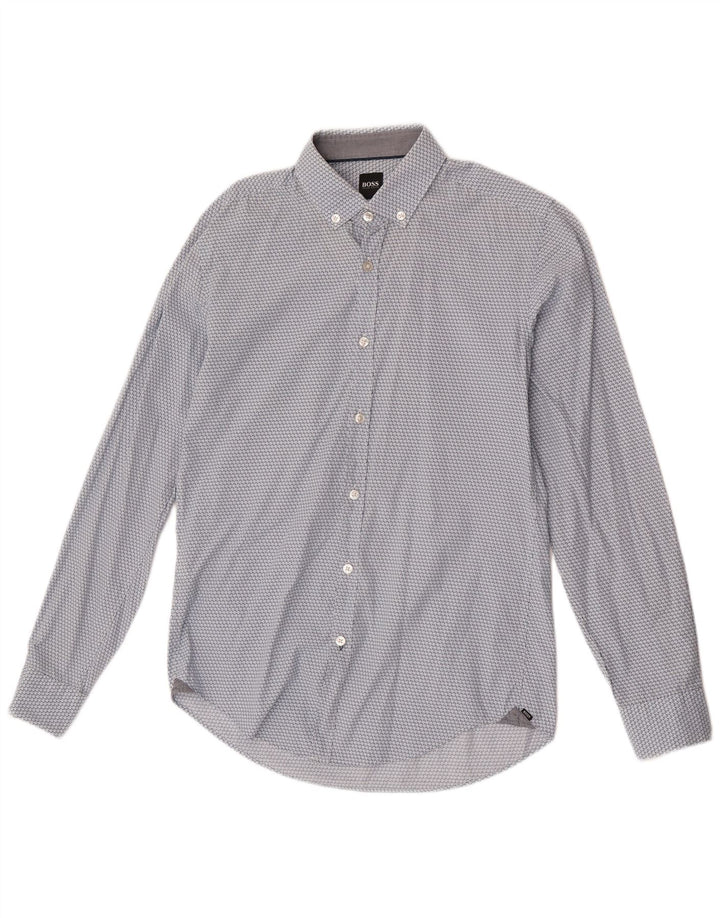 Męska koszula slim fit Hugo Boss w abstrakcyjny wzór, mała niebieska bawełna