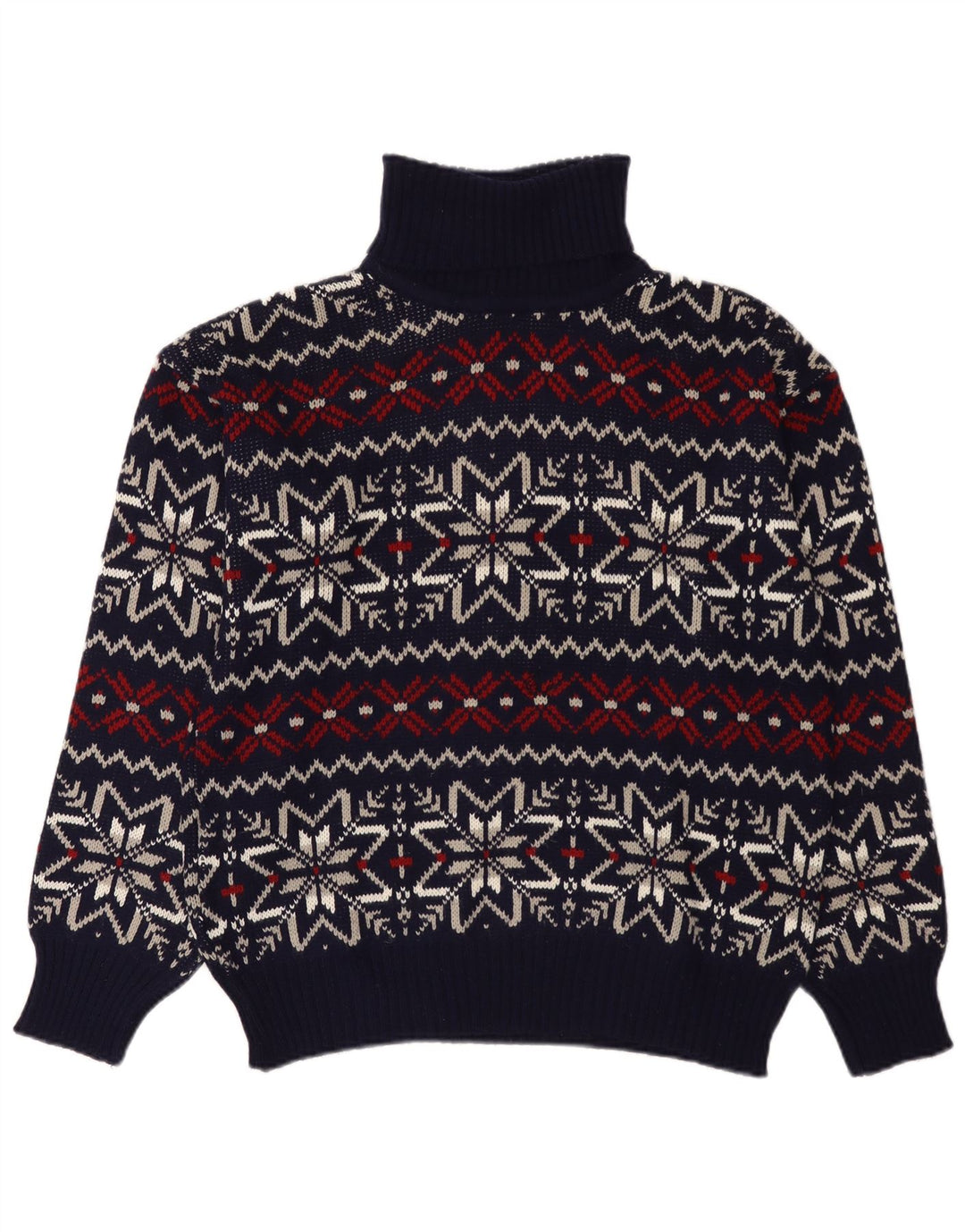 Vintage męski sweter z wywijanym dekoltem, duży granatowy Fair Isle