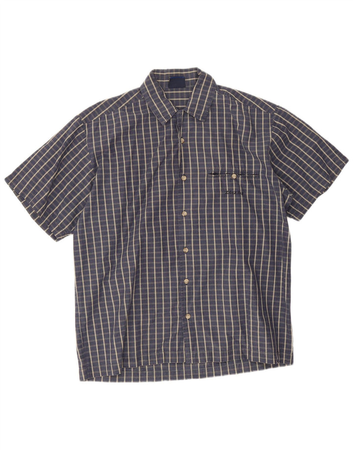Męska koszula z krótkim rękawem Dickies, średnia, granatowa, bawełniana kratka