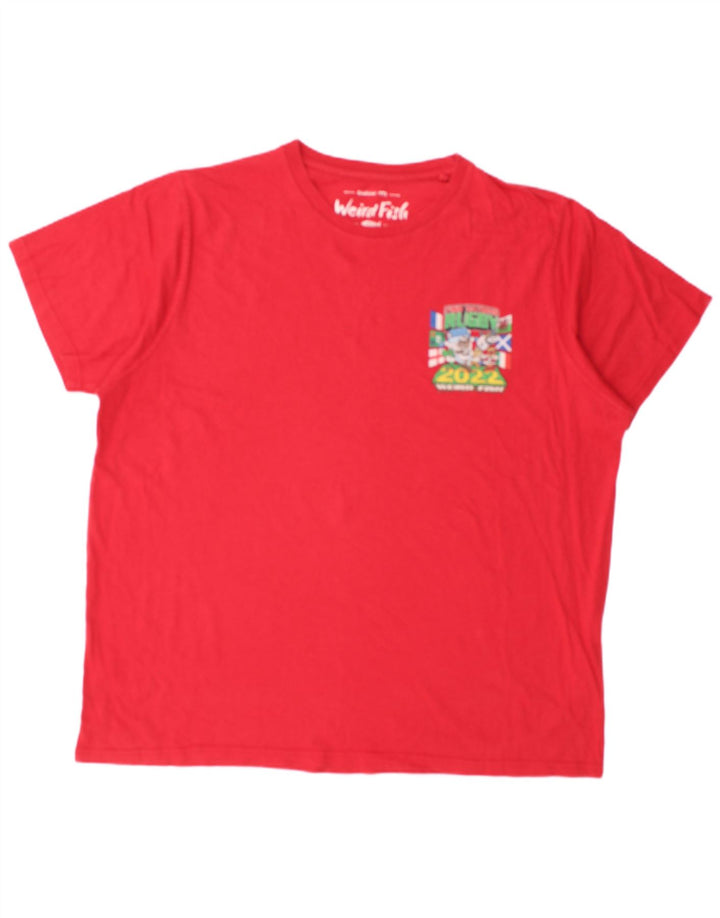 Męska koszulka graficzna WEIRD FISH Top 2XL, czerwona, bawełniana