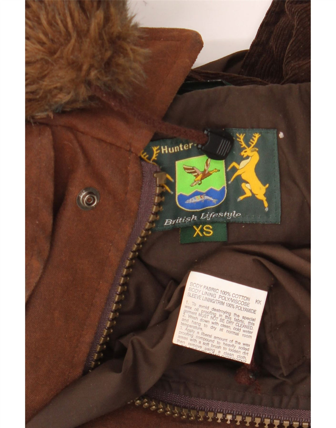 HUNTER Męski płaszcz myśliwski z kapturem i woskowaną bawełną UK 34 XS, brązowa bawełna
