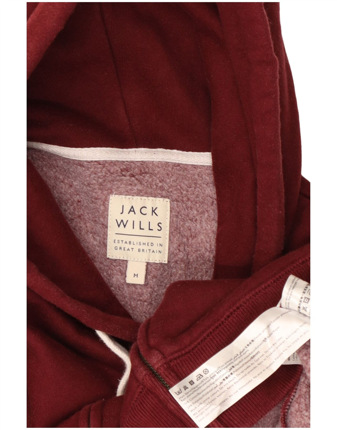 JACK WILLS Męski sweter z kapturem i zamkiem, średniej wielkości bordowa bawełna