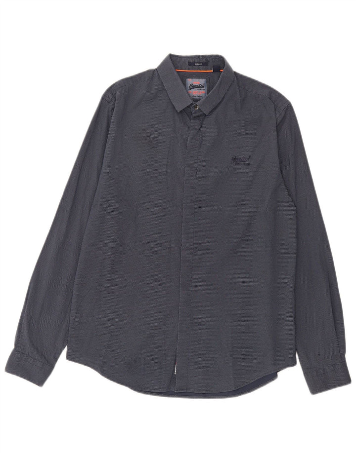 Męska koszula Superdry Slim Fit, duża, granatowa, bawełniana w cętki